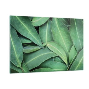 Impression sur verre - Image sur verre - Gros plan de feuilles vertes disposées en couches - 120x80cm - Juteux et frais - Décoration murale moderne pour le salon et la chambre ARTTOR