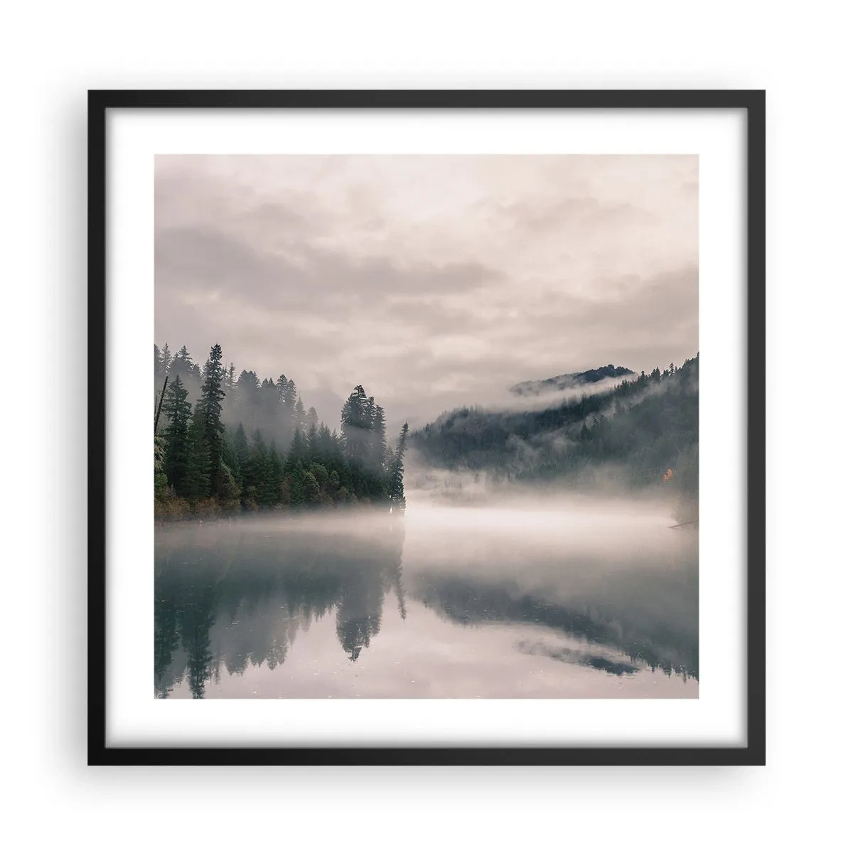 Affiche dans un cadre noir - Poster - Reflet dans le brouillard - 50x50 cm