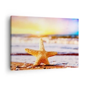 Impression sur toile - Image sur toile - Une étoile de mer sur une plage de sable à la lueur du soleil couchant - 70x50cm - Cadeau de la mer - Décoration murale moderne pour le salon et la chambre ARTTOR