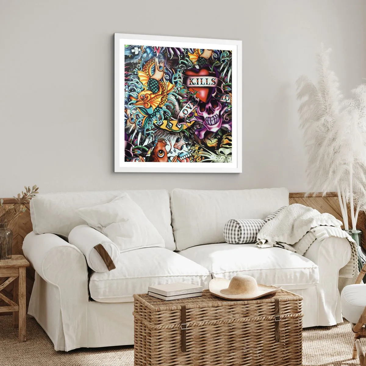 Affiche dans un cadre blanc - Poster - Le rêve du tatoueur - 40x40 cm