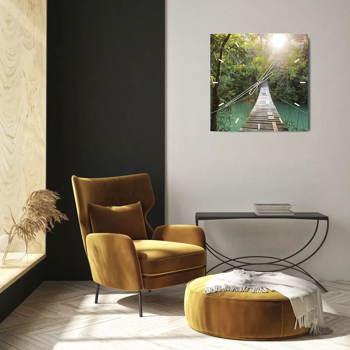 Horloge murale - Pendule murale - De l'eau azur à la forêt azur - 30x30 cm