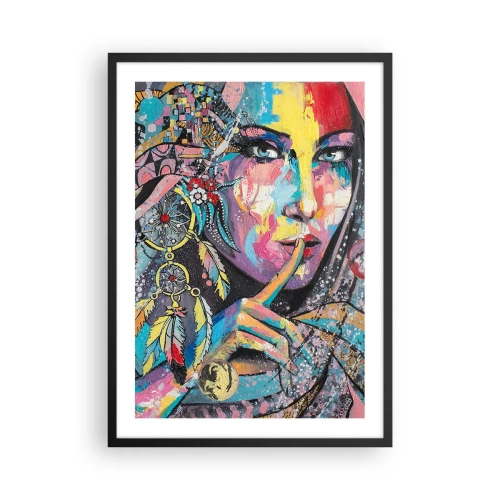 Affiche dans un cadre noir - Poster - Portrait coloré d'une femme avec des plumes et un attrape-rêves - 50x70cm - Taisez-vous jusqu'à ce que vous compreniez - Décoration murale moderne pour le salon et la chambre ARTTOR