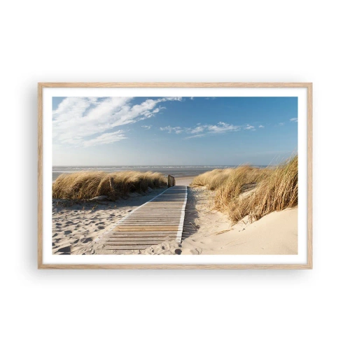 Affiche dans un chêne clair - Poster - Derrière la dune, dans le bruissement de l'herbe - 91x61 cm
