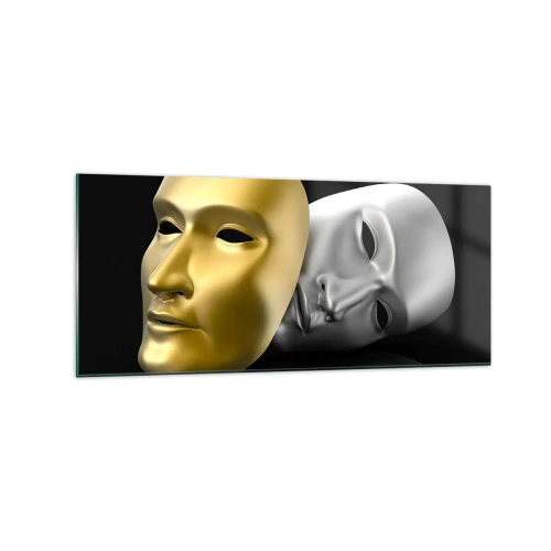 Impression sur verre - Image sur verre - Masque d'or et d'argent sur fond noir - 120x50cm - La vie est un théâtre - Décoration murale moderne pour le salon et la chambre ARTTOR