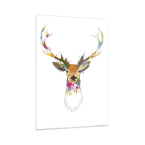 Impression sur verre - Image sur verre - Silhouette colorée d'un cerf sur fond blanc dans un style abstrait - 50x70cm - Un cerf doux baigné de couleur - Décoration murale moderne pour le salon et la chambre ARTTOR