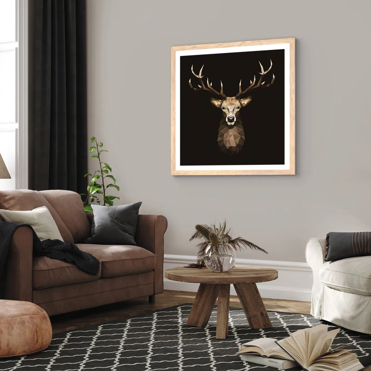 Affiche dans un chêne clair - Poster - Cerf cubique - 60x60 cm
