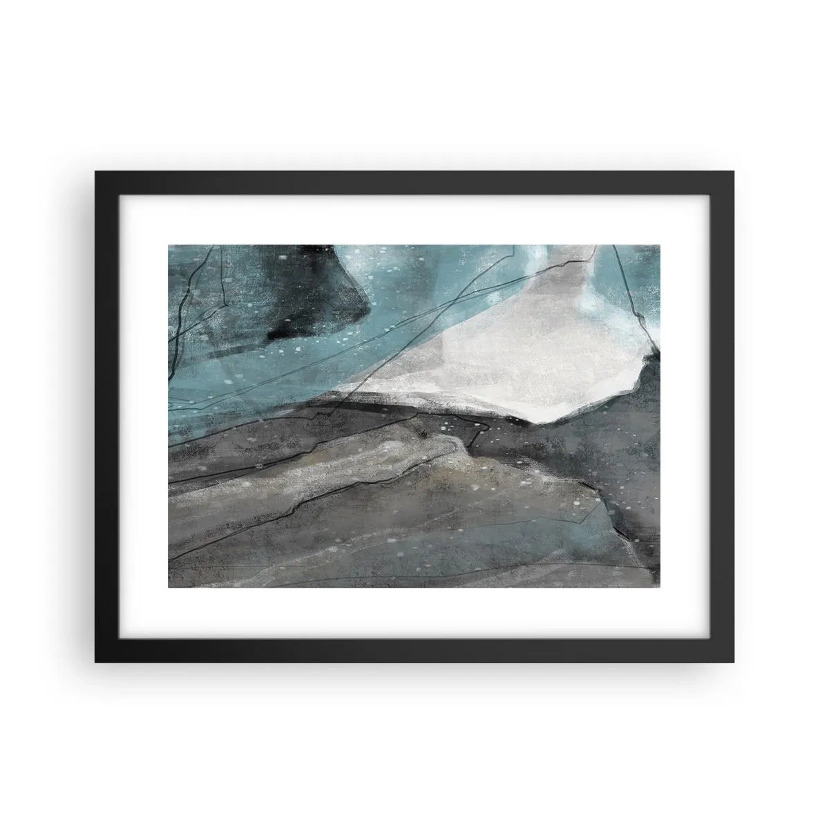 Affiche dans un cadre noir - Poster - Résumé : roches et glace - 40x30 cm