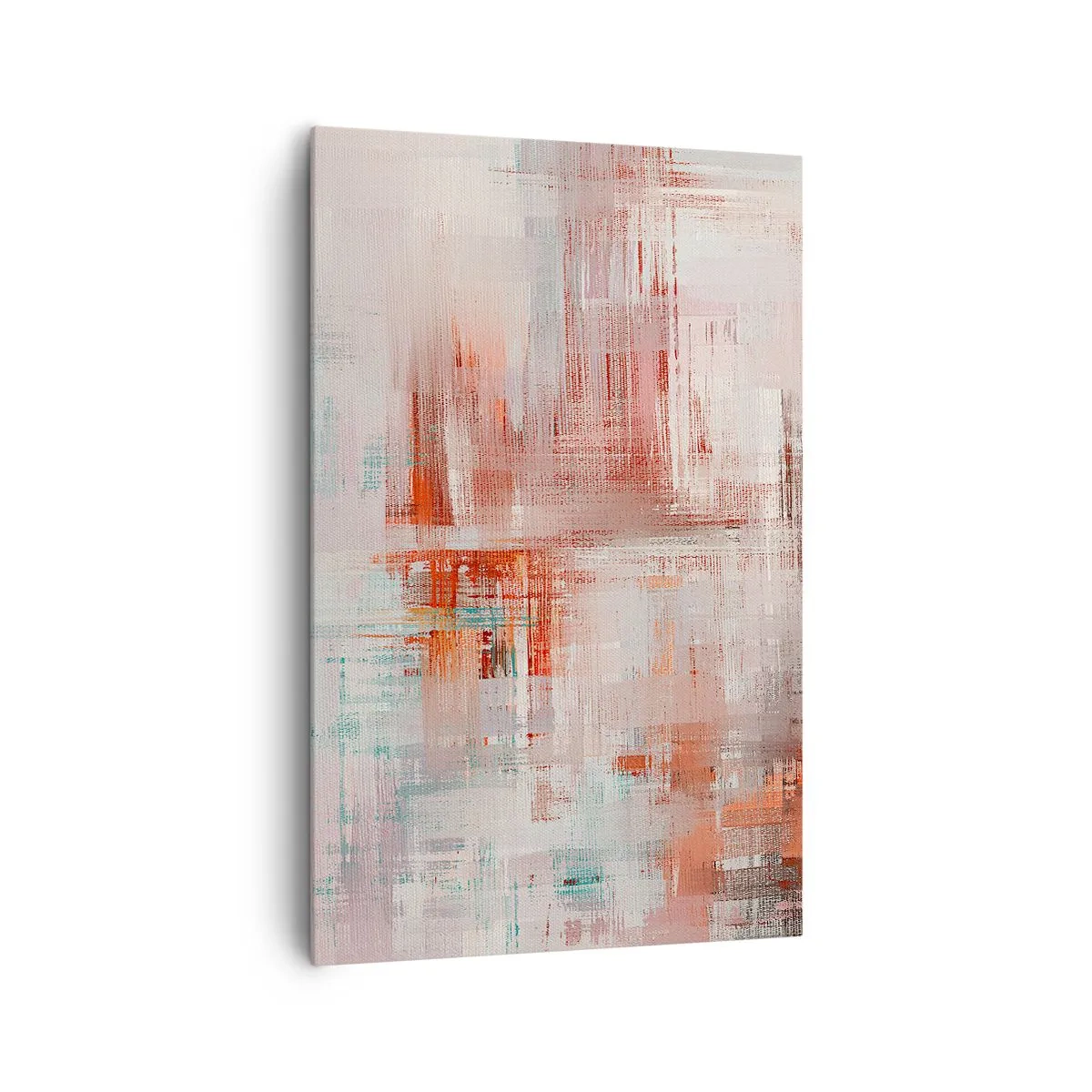 Impression sur toile - Image sur toile - Une composition abstraite avec des nuances de rouge et de couleurs pastel. - 80x120cm - Brumeux. Mais rose - Décoration murale moderne pour le salon et la chambre ARTTOR