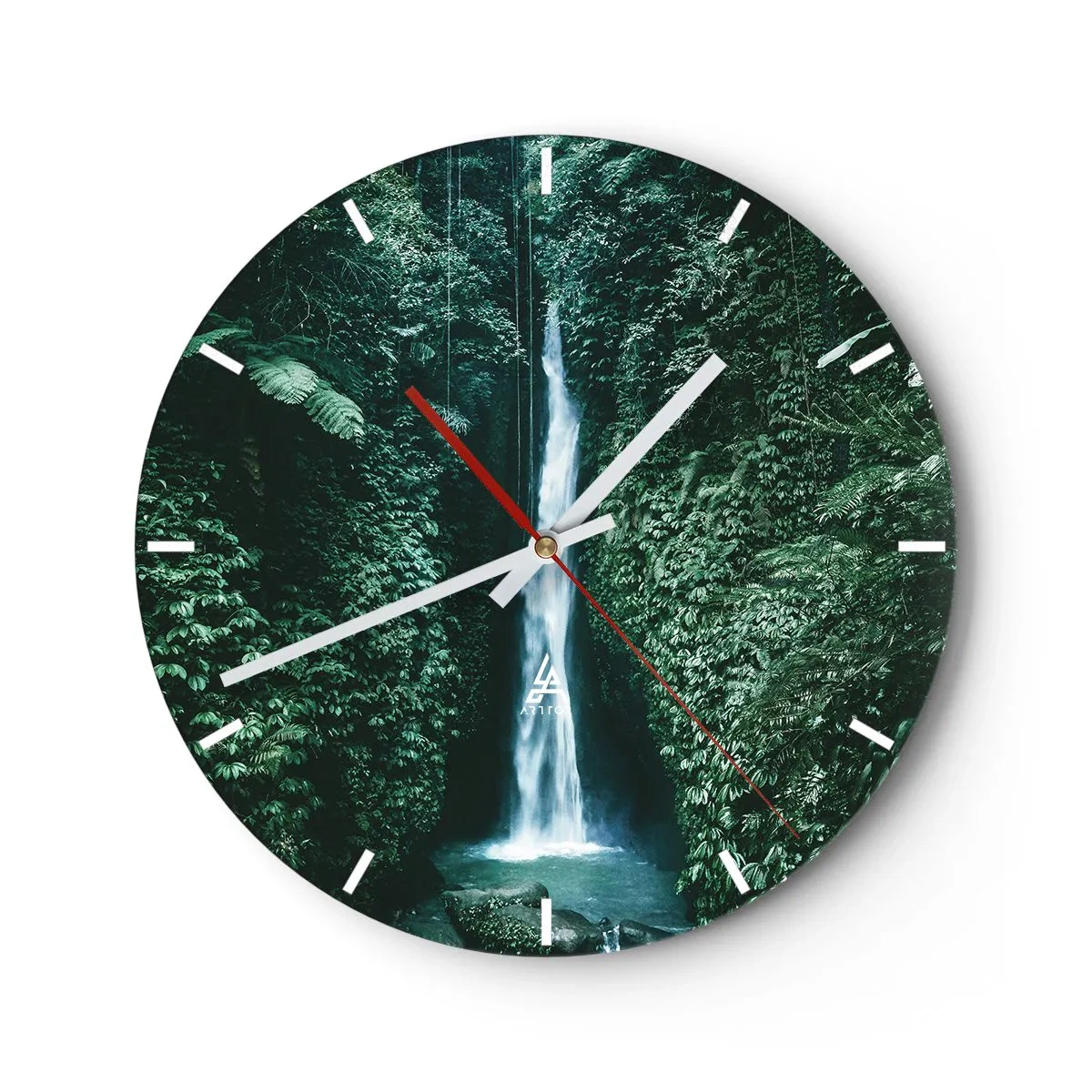 Horloge murale - Pendule murale - Une cascade dans une forêt tropicale entourée d'une végétation luxuriante - 30x30cm - Fontaine tropicale - Décoration murale moderne pour le salon, la cuisine et la chambre ARTTOR