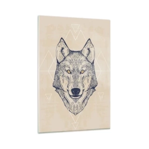 Impression sur verre - Image sur verre - Un loup géométrique sur fond clair avec des motifs minimalistes. - 80x120cm - Un alpha au regard pénétrant - Décoration murale moderne pour le salon et la chambre ARTTOR