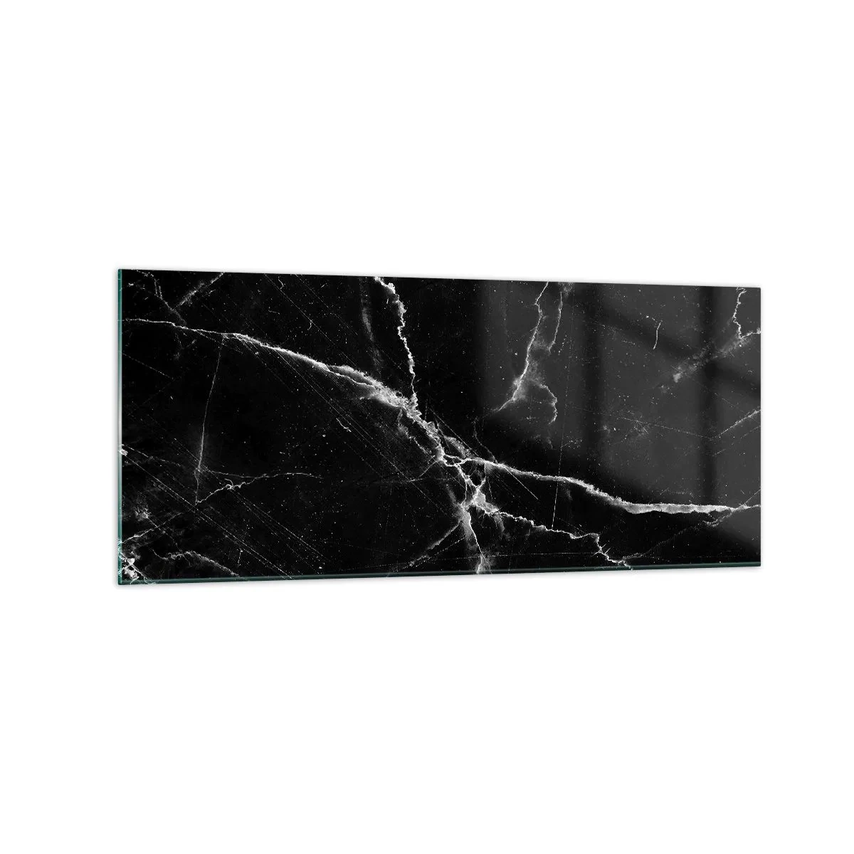 Impression sur verre - Image sur verre - Marbre noir avec des veines blanches dans les détails - 120x50cm - La vie secrète de la pierre - Décoration murale moderne pour le salon et la chambre ARTTOR