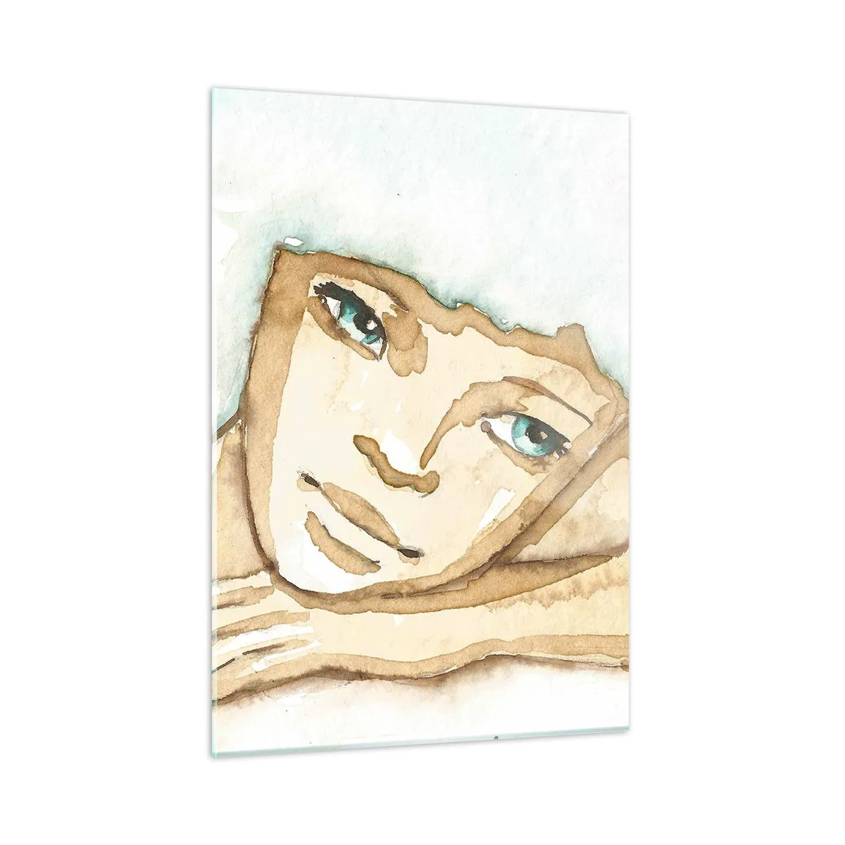 Impression sur verre - Image sur verre - Une figure subtile d'une femme avec un arbre sur un fond de couleurs aquarelles - 50x70cm - L'arbre de la poésie naît du silence - Décoration murale moderne pour le salon et la chambre ARTTOR