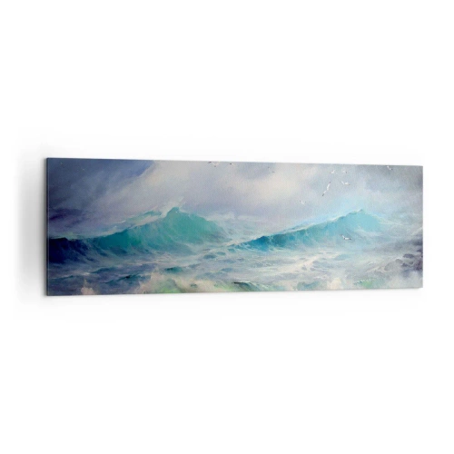 Impression sur toile - Image sur toile - De grosses vagues sur l'océan - 160x50cm - "Le tourbillon hurlait de triomphe..." - Décoration murale moderne pour le salon et la chambre ARTTOR