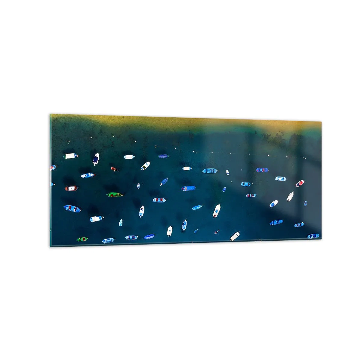 Impression sur verre - Image sur verre - Vue aérienne de bateaux sur l'eau et d'un rivage sablonneux - 120x50cm - Jeu de vacances - Décoration murale moderne pour le salon et la chambre ARTTOR