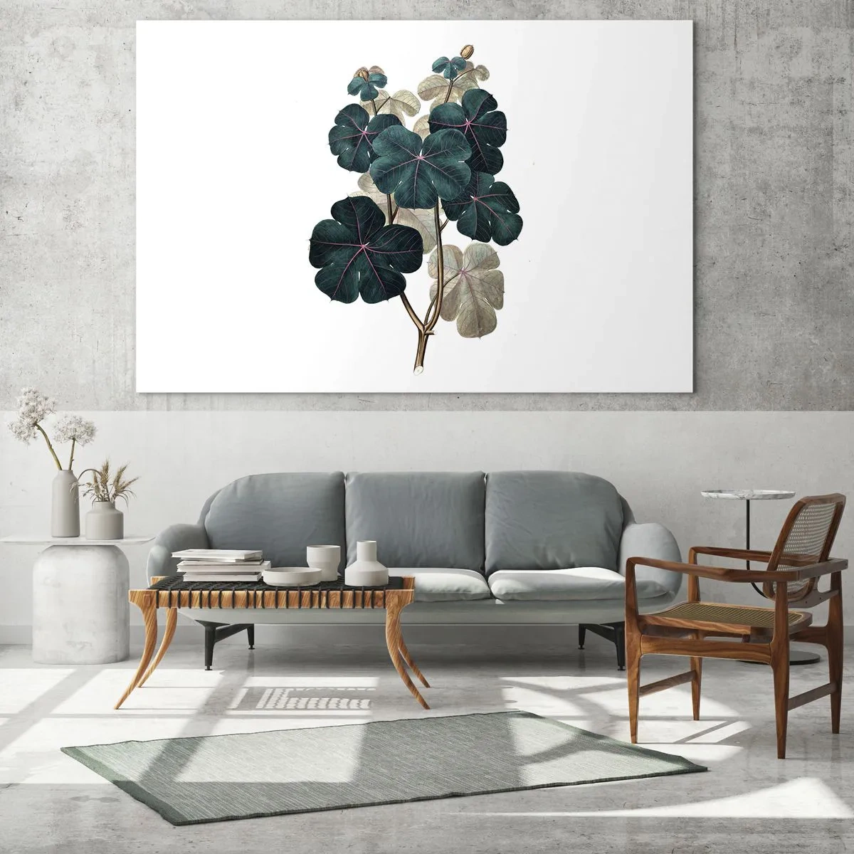 Impression sur verre - Image sur verre - Illustration botanique de feuilles vertes sur fond blanc - 70x50cm - De l'ancien herbier - Décoration murale moderne pour le salon et la chambre ARTTOR