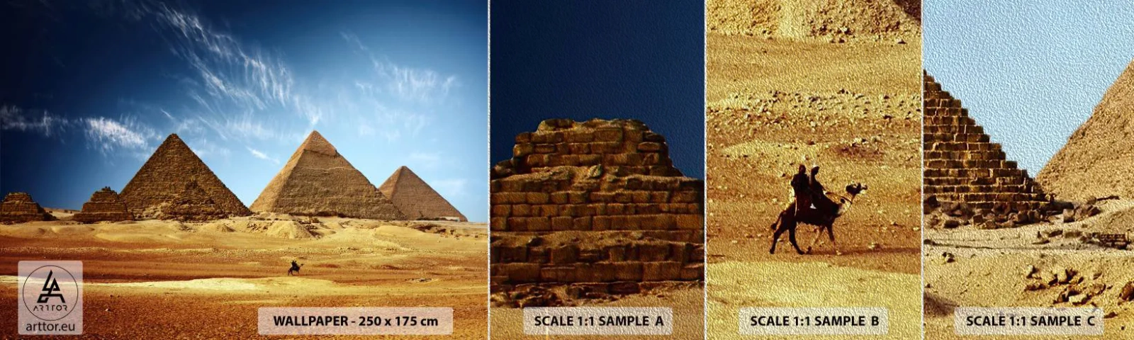 Échantillon de Papier Peint Premium Sand - 40 siècles vous regardent - Pyramides, Architecture, Paysage - 100x30 cm