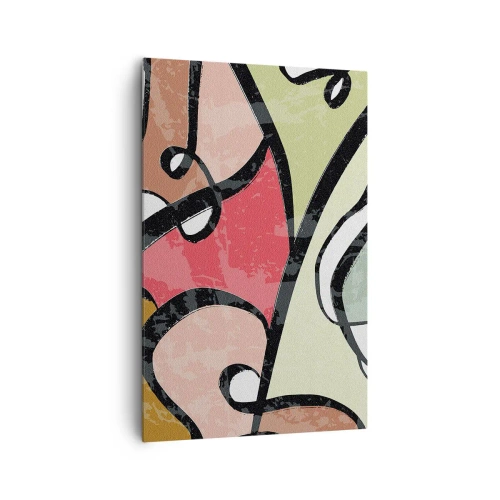 Impression sur toile - Image sur toile - Formes abstraites colorées avec des lignes noires - 80x120cm - Pirouettes parmi les couleurs - Décoration murale moderne pour le salon et la chambre ARTTOR