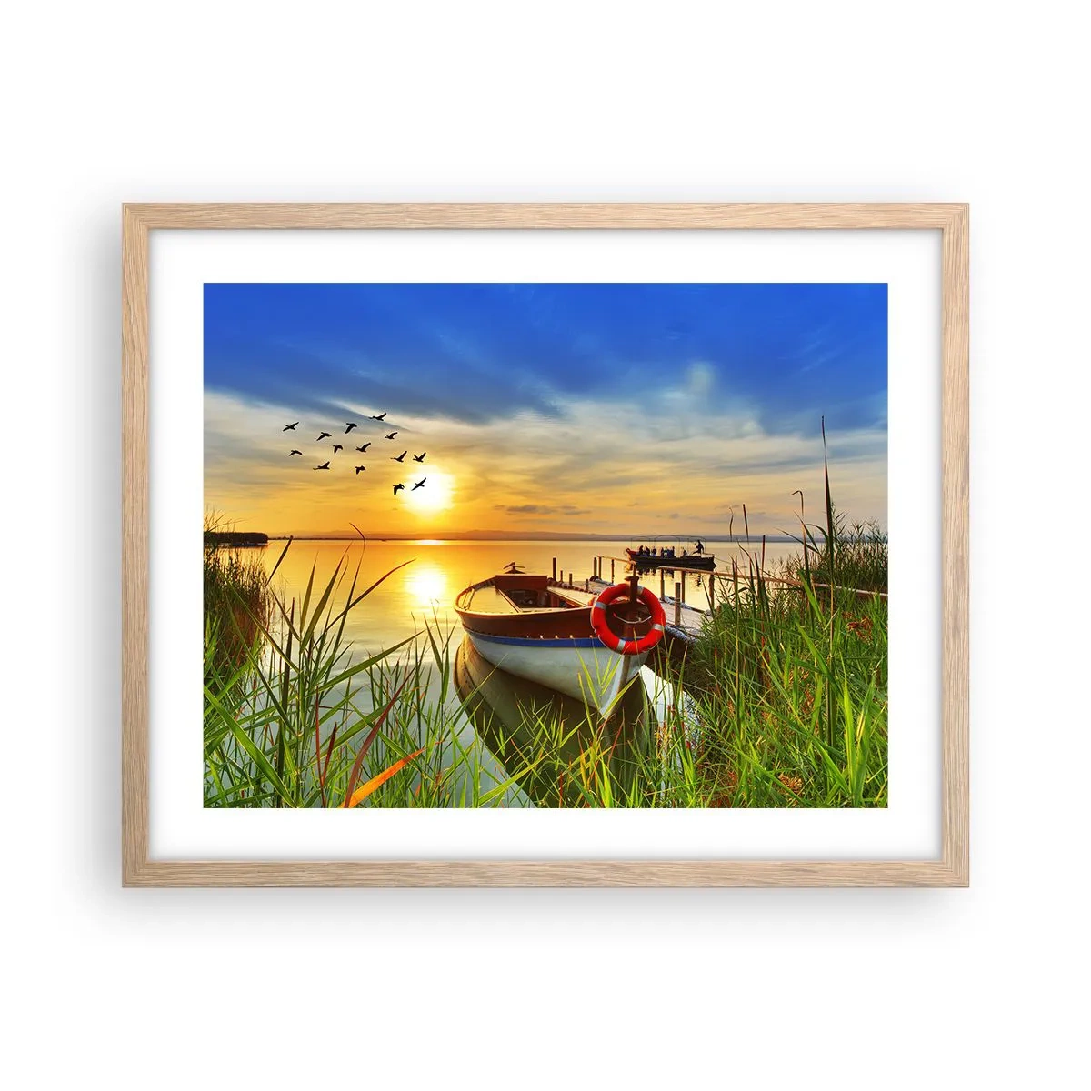 Affiche dans un chêne clair - Poster - Les cormorans s'envolent déjà - 50x40 cm