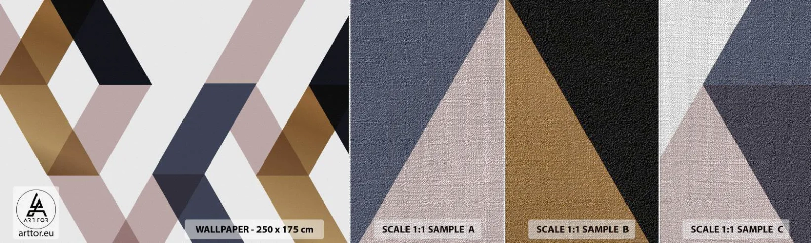 Échantillon de Papier Peint Premium Canvas - Plats et angles - Abstraction, Morceau, Art moderne - 100x30 cm