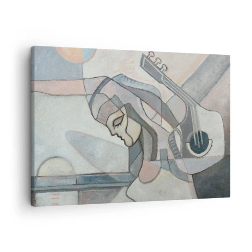 Impression sur toile - Image sur toile - Une figure abstraite avec une guitare aux couleurs pastel. - 70x50cm - Au pouvoir de la musique - Décoration murale moderne pour le salon et la chambre ARTTOR