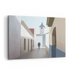 Impression sur toile - Image sur toile - Une rue minimaliste avec la silhouette d'un homme en arrière-plan - 100x70cm - Une promenade ensoleillée - Décoration murale moderne pour le salon et la chambre ARTTOR