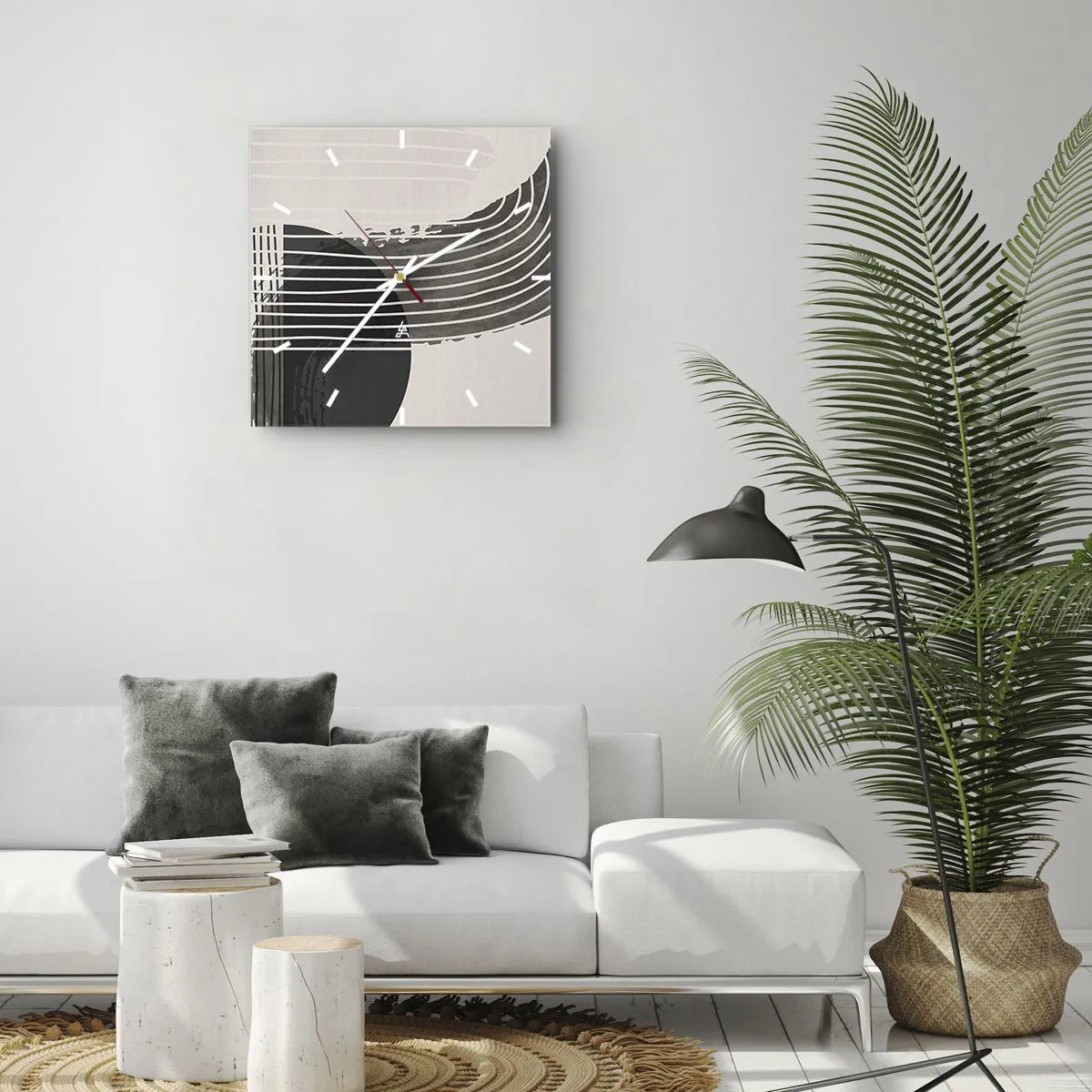 Horloge murale - Pendule murale - Motif abstrait avec des lignes et des formes géométriques - 30x30cm - Aller et retour - Décoration murale moderne pour le salon et la chambre ARTTOR