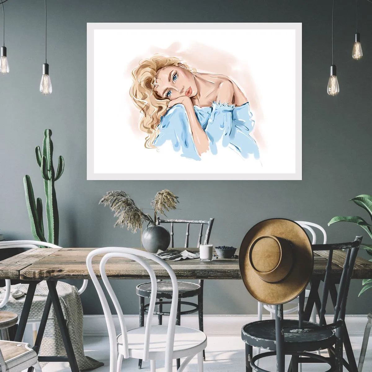 Affiche - Poster - Rêveuse en bleu - 91x61 cm