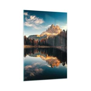 Impression sur verre - Image sur verre - Paysage de montagne avec un lac et une forêt - 70x100cm - Double paysage - Décoration murale moderne pour le salon et la chambre ARTTOR