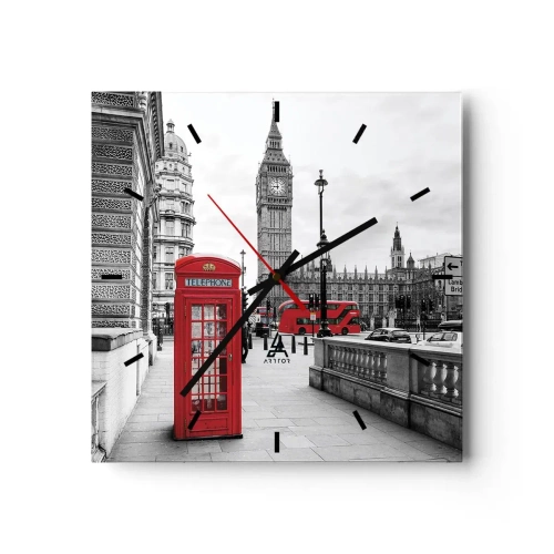 Horloge murale - Pendule murale - Une cabine téléphonique rouge avec Big Ben en arrière-plan à Londres - 30x30cm - Sans aucun doute Londres - Décoration murale moderne pour le salon et la chambre ARTTOR