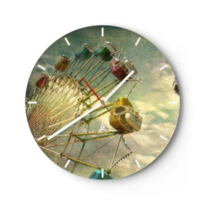 Horloge murale - Pendule murale - Une grande roue colorée contre le ciel dans un style rétro - 30x30cm - On va faire la fête - Décoration murale moderne pour le salon, la cuisine et la chambre ARTTOR