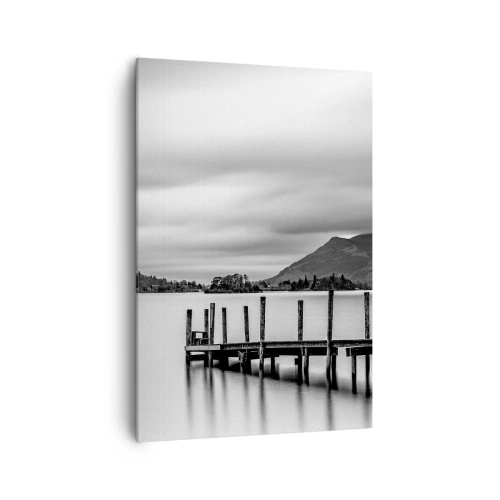 Impression sur toile - Image sur toile - Paysage noir et blanc avec une jetée sur un lac - 70x100cm - Douceur et force - Décoration murale moderne pour le salon et la chambre ARTTOR