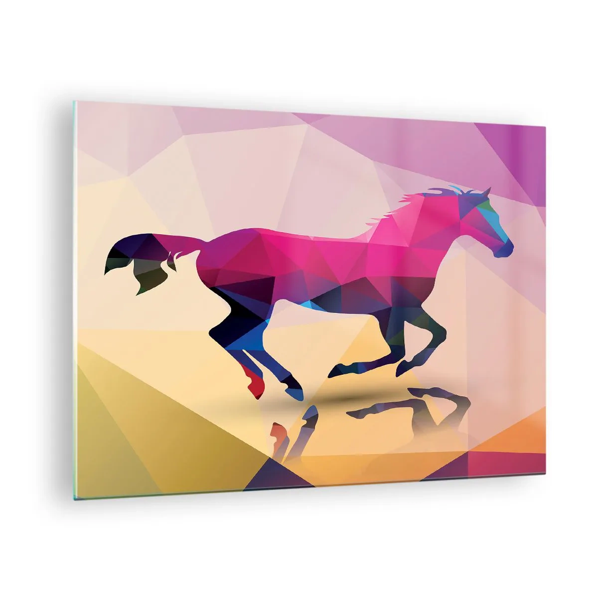 Impression sur verre - Image sur verre - Cheval géométrique dans une abstraction colorée - 70x50cm - Le cubisme toujours vivant - Décoration murale moderne pour le salon et la chambre ARTTOR