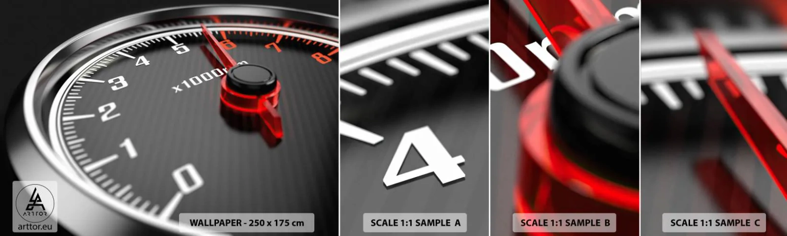 Échantillon de Papier Peint Autocollant Deluxe Sticker - Faites le plein - Automobile, Compteur de vitesse, 3D - 100x30 cm