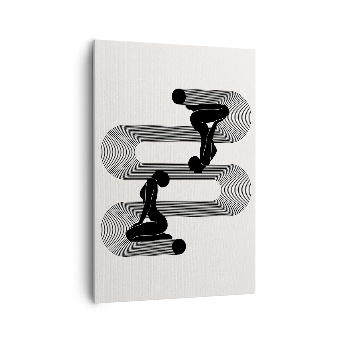 Impression sur toile - Image sur toile - Silhouettes noires avec des lignes géométriques sur fond clair - 70x100cm - Symétrie sensuelle - Décoration murale moderne pour le salon et la chambre ARTTOR