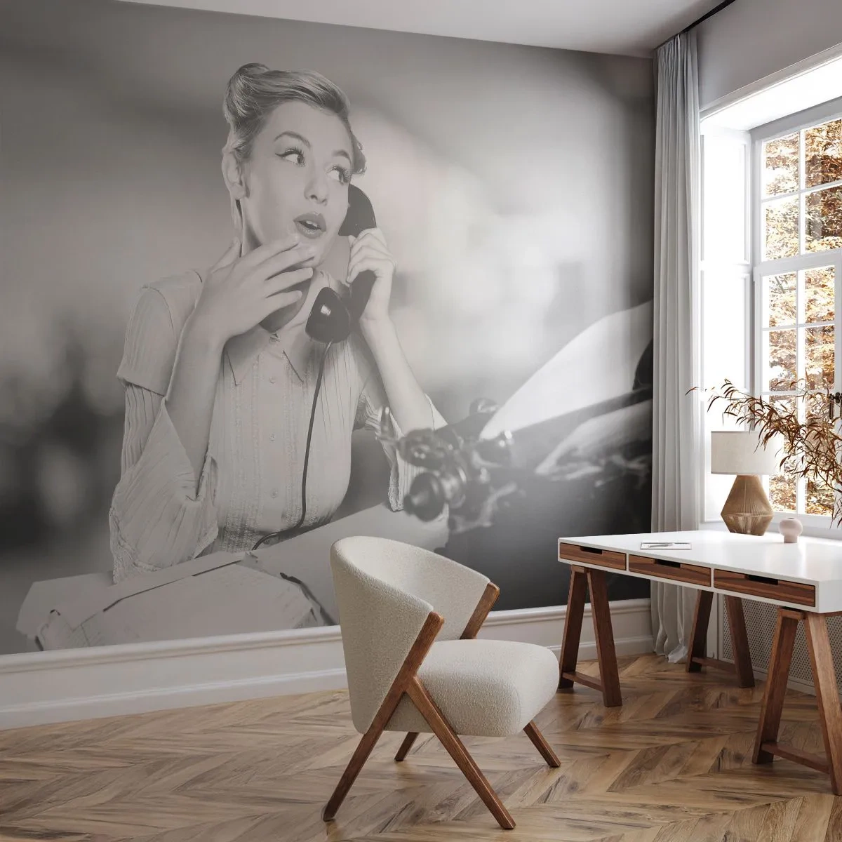 Papier Peint Autocollant Deluxe Sticker - Hello! Ici les années 50 - Ancien, Noir et blanc, Rétro - 250x175 cm