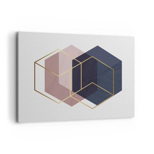 Impression sur toile - Image sur toile - Formes géométriques en lignes dorées sur fond pastel - 100x70cm - Le pouvoir de la simplicité - Décoration murale moderne pour le salon et la chambre ARTTOR