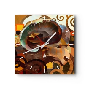 Horloge murale - Pendule murale - Un bélier symbolique dans une composition abstraite - 30x30cm - Magie - religions - rituels - Décoration murale moderne pour le salon et la chambre ARTTOR