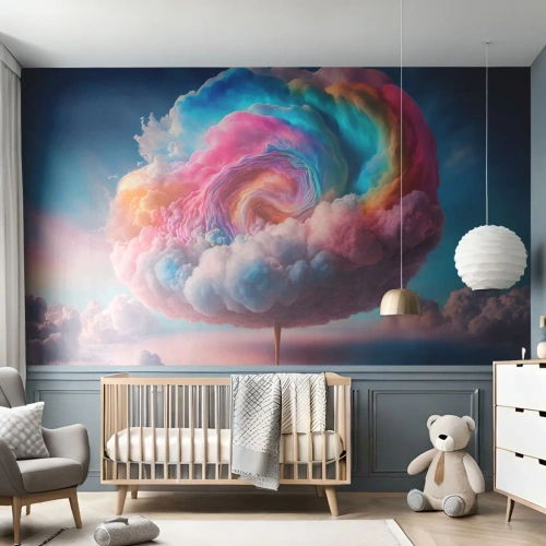 Papier Peint Photo Standard Eco - Le rêve d'un parc d'attractions - Pastel, Des nuages, Sucré - 150x105 cm