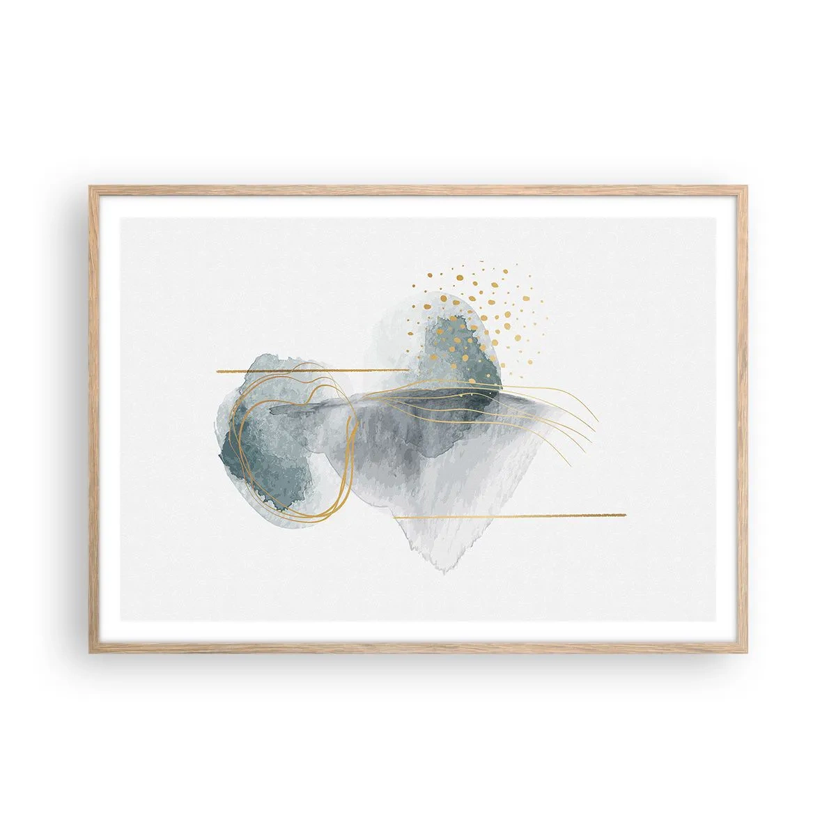 Affiche dans un chêne clair - Poster - À propos de la relation entre le gris et l'or - 100x70 cm