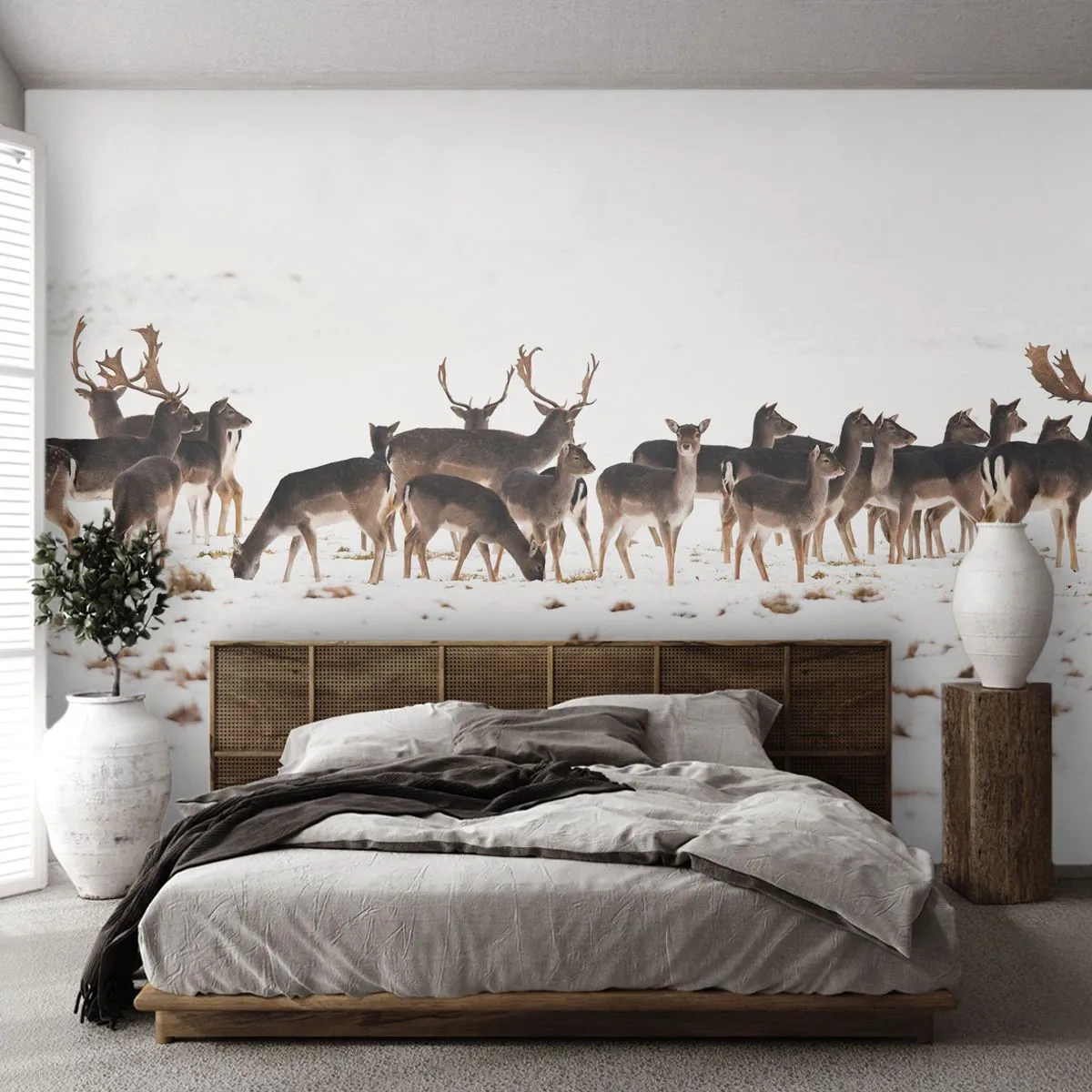 Papier Peint Photo Premium Sand - Les fêtes approchent ? - Animaux, Cerf, Nature - 100x70 cm