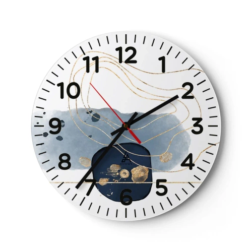 Horloge murale - Pendule murale - Fantaisie bleu et or - 30x30 cm