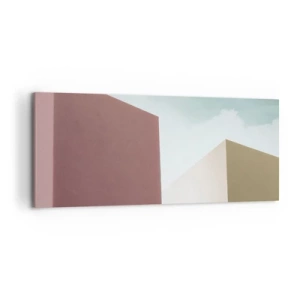 Impression sur toile - Image sur toile - Architecture minimaliste avec des blocs pastel et du ciel - 120x50cm - La géométrie d'un été ensoleillé - Décoration murale moderne pour le salon et la chambre ARTTOR