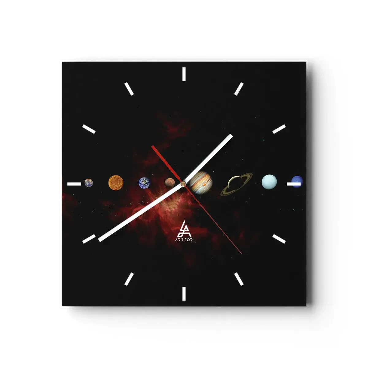 Horloge murale - Pendule murale - Le système solaire avec des planètes sur fond d'espace - 30x30cm - Notre quartier - Décoration murale moderne pour le salon et la chambre ARTTOR