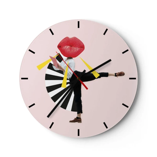 Horloge murale - Pendule murale - Une figure avec une tête en forme de bouche dans une composition pop-art dynamique - 30x30cm - Pop-art surréaliste - Décoration murale moderne pour le salon, la cuisine et la chambre ARTTOR