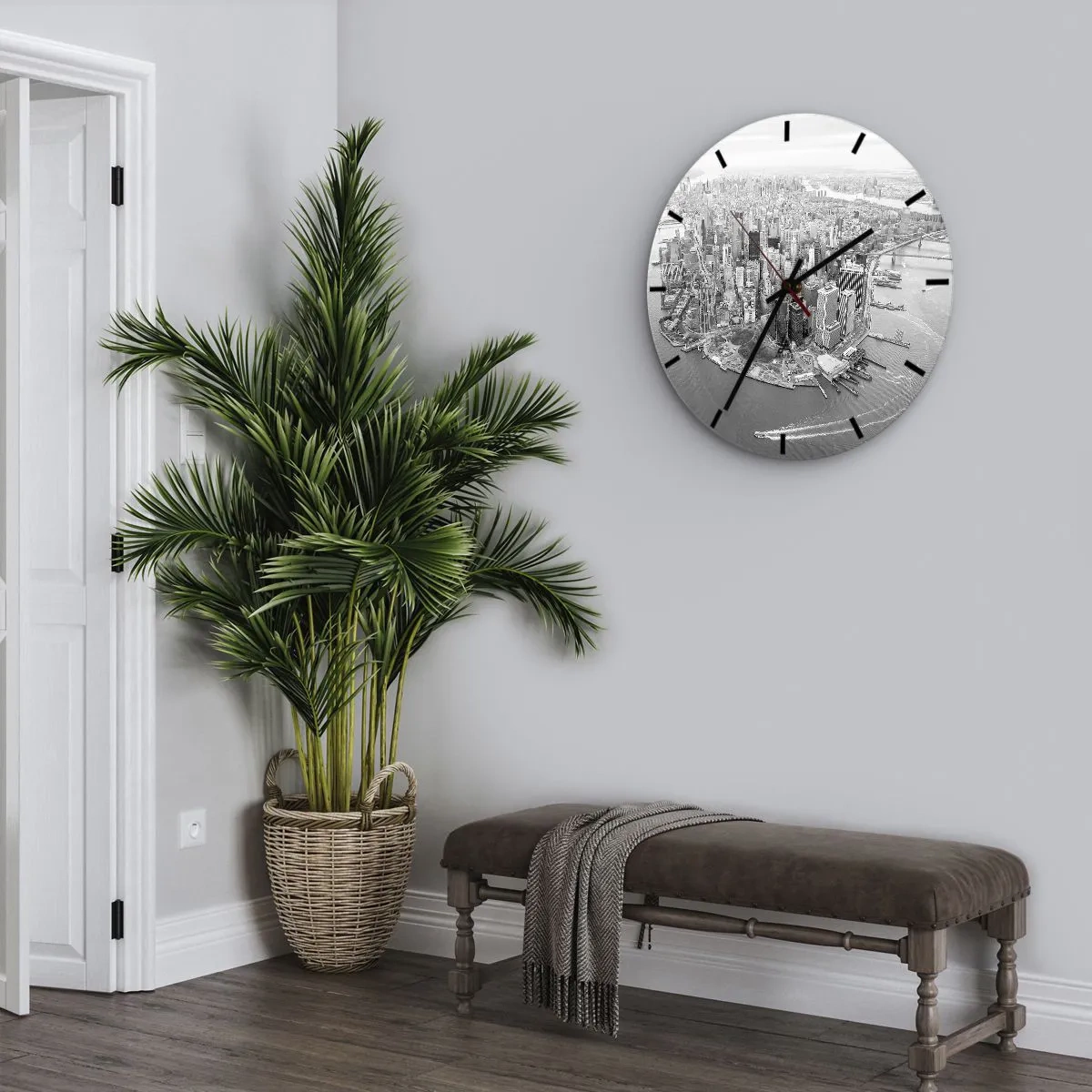Horloge murale - Pendule murale - Une vue plongeante sur la ville dans des tons de noir et blanc - 30x30cm - Comment ne pas aimer ? - Décoration murale moderne pour le salon, la cuisine et la chambre ARTTOR