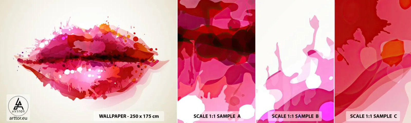 Échantillon de Papier Peint Autocollant Deluxe Sticker - Une nuance de rouge rougeâtre - Abstraction, lèvres rouges, Morceau - 100x30 cm