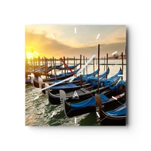 Horloge murale - Pendule murale - Gondoles à Venise le matin à la lumière du soleil levant - 30x30cm - Avant que le vacarme n'arrive - Décoration murale moderne pour le salon et la chambre ARTTOR
