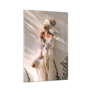 Impression sur verre - Image sur verre - Une femme au style bohème illuminée par les rayons du soleil - 80x120cm - Le soleil et la fille - Décoration murale moderne pour le salon et la chambre ARTTOR