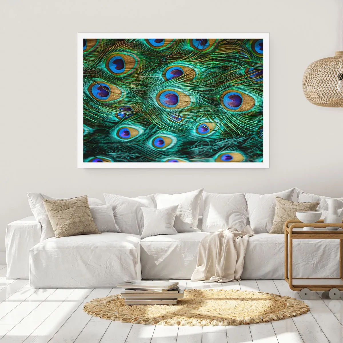 Affiche - Poster - Détails des plumes de paon aux couleurs riches - 100x70cm - Un regard de paon - Décoration murale moderne pour le salon et la chambre ARTTOR
