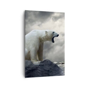 Impression sur toile - Image sur toile - Un ours polaire sur les rochers au-dessus d'une mer agitée - 80x120cm - Roi solitaire de l'Arctique - Décoration murale moderne pour le salon et la chambre ARTTOR